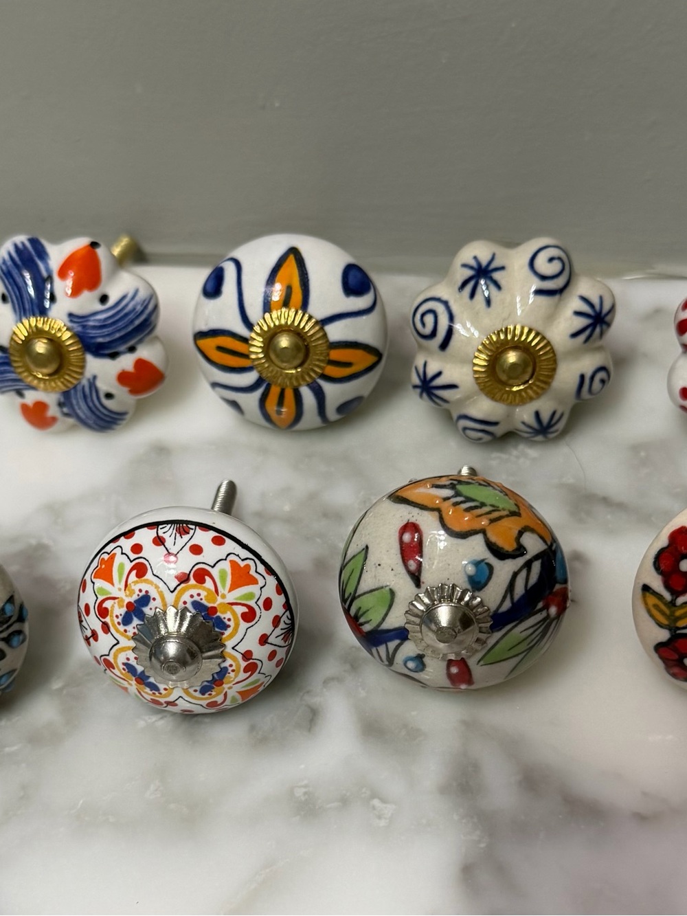 Hand-Painted Ceramic Drawer Knobs and pulls- Colorful Floral Mix.